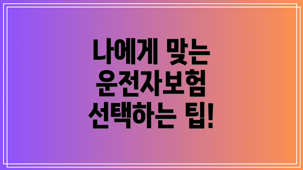 나에게 맞는 운전자보험 선택하는 팁!