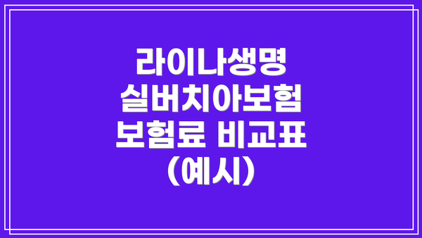 라이나생명 실버치아보험 보험료 비교표 (예시)