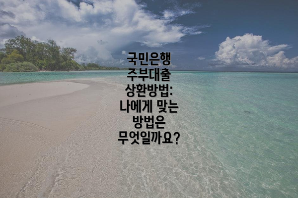 국민은행 주부대출 상환방법: 나에게 맞는 방법은 무엇일까요?