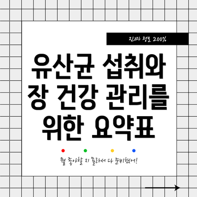 유산균 섭취와 장 건강 관리를 위한 요약표