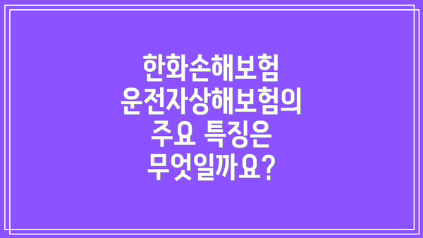 한화손해보험 운전자상해보험의 주요 특징은 무엇일까요?