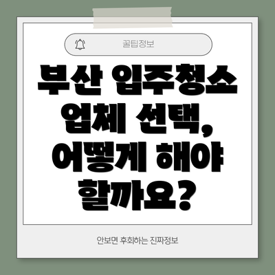 부산 입주청소 업체 선택, 어떻게 해야 할까요?