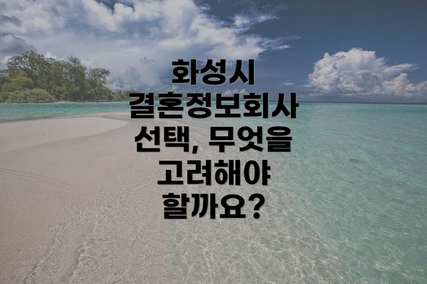 화성시 결혼정보회사 선택, 무엇을 고려해야 할까요?