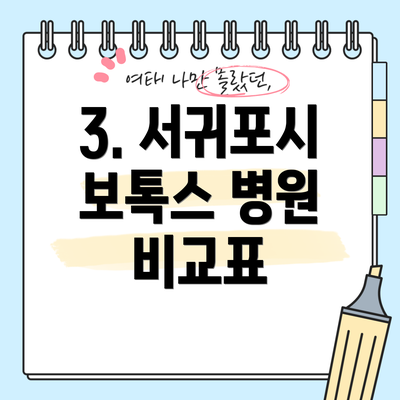 3. 서귀포시 보톡스 병원 비교표